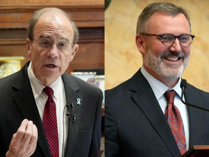 A side by side image of Delbert Hosemann on the left and Jason White on the right
