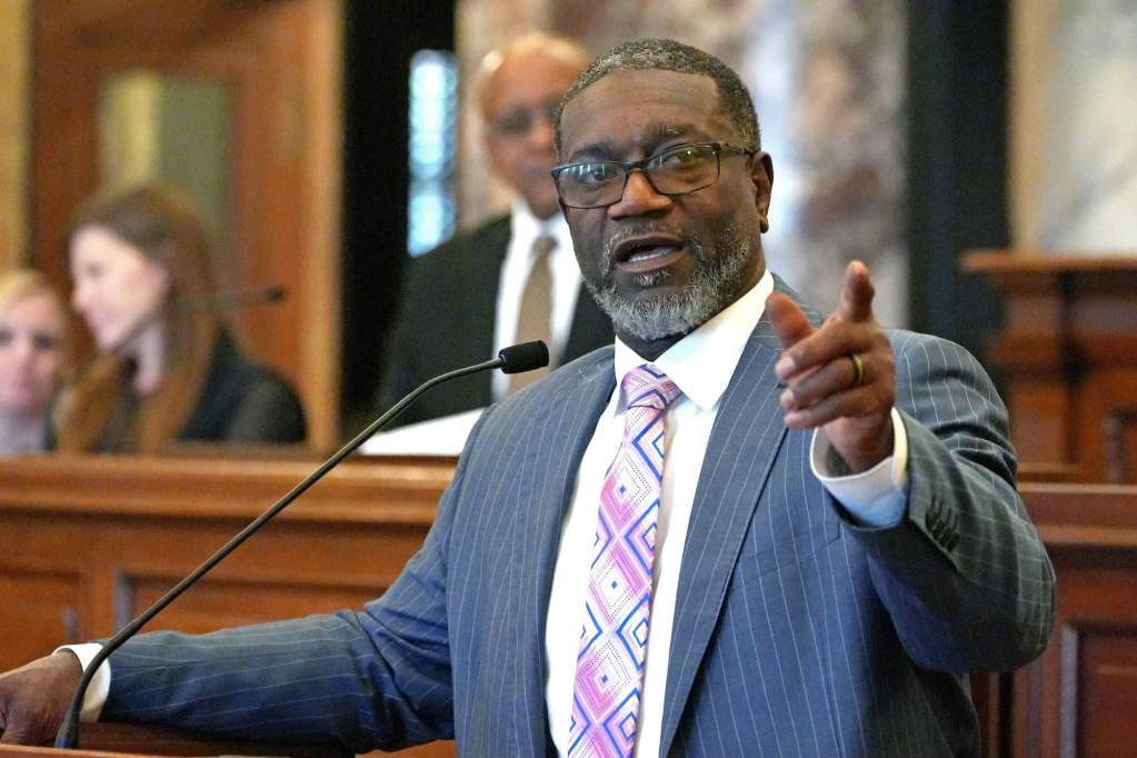 A closeup of Juan Barnett speaking in the legislative chambers