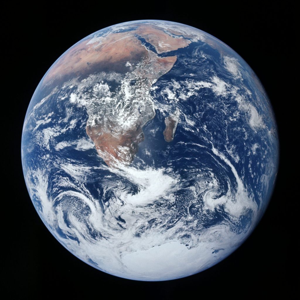 A photo of Earth taken from space.