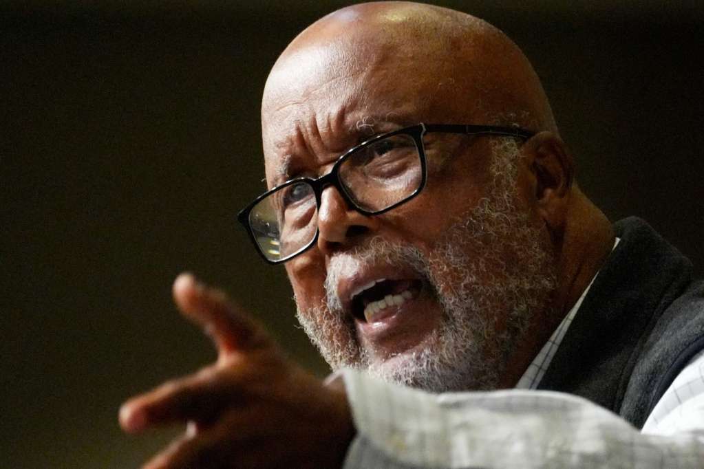 A closeup of Bennie Thompson speaking
