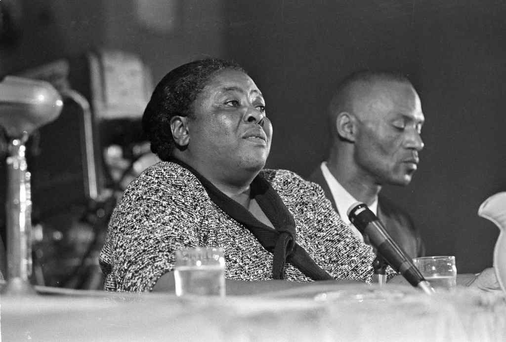 An old black and white photo from the 1960's showing Fannie Lou Hamer testifying in court