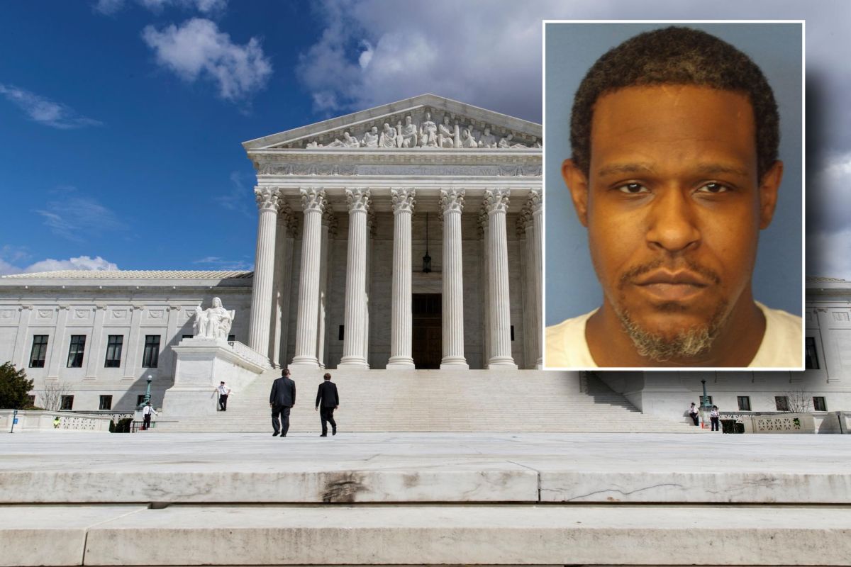 The U.S. Supreme Court building, with a photo of Terry Pitchford inserted on the right.