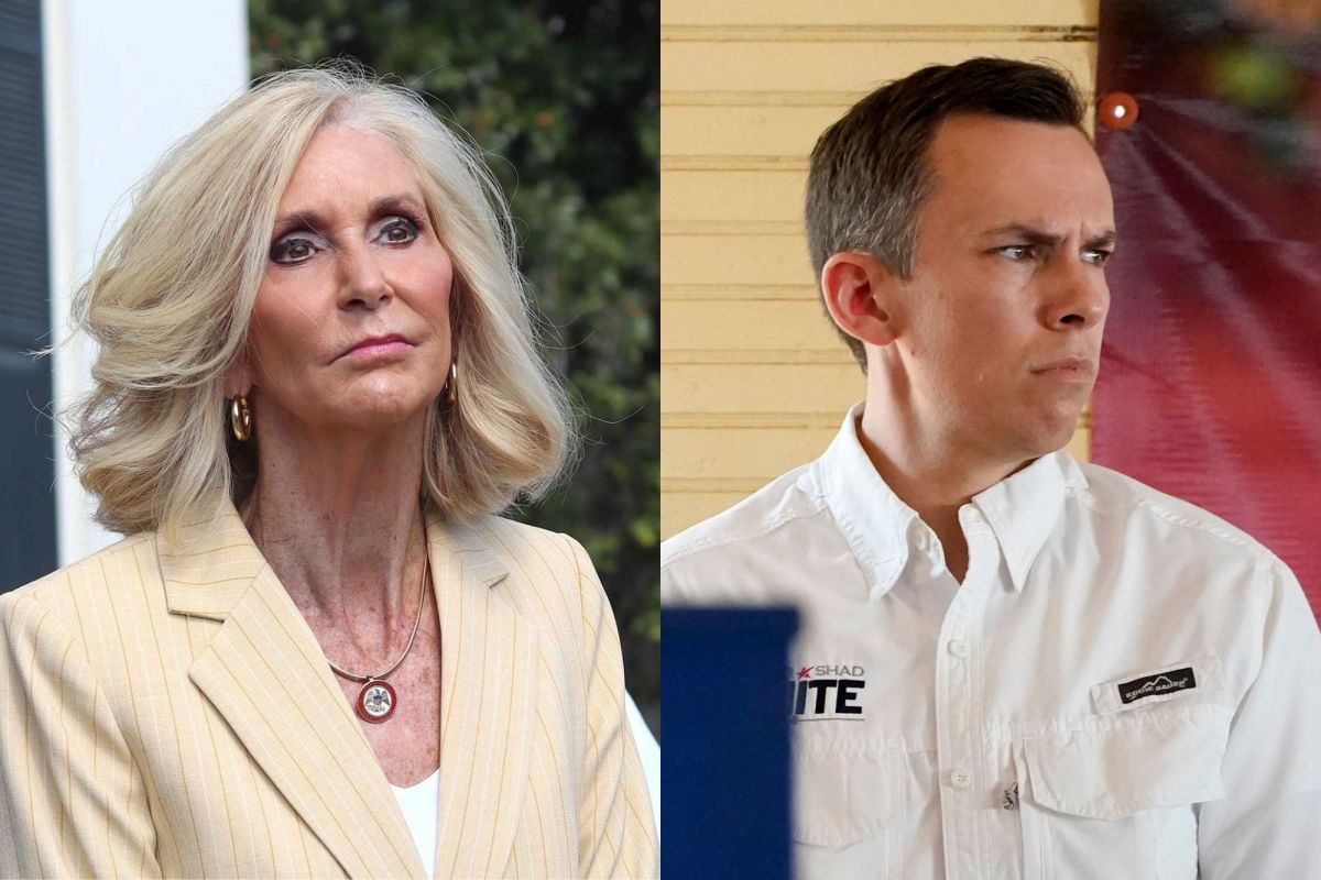 A side by side closeup of Lynn Fitch on the left and Shad White on the right