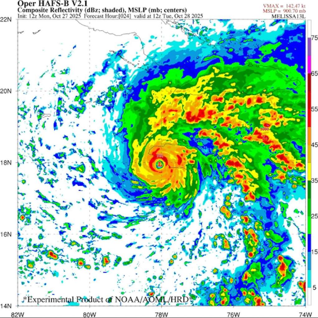 A radar showing a hurricane's swirling form