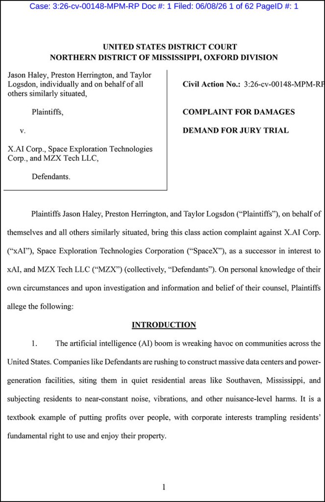A PDF Jason Haley, Preston Herrington, and Taylor Logsdon, individually and on behalf of all others similarly situated, Plaintiffs, v. X.AI Corp., Space Exploration Technologies Corp., and MZX Tech LLC, Defendants.