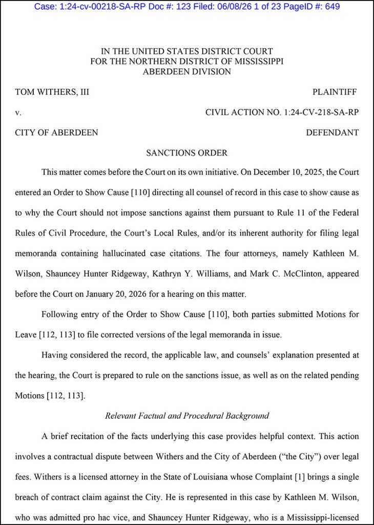 A PDF of a court filing ordering sanctions against four lawyers